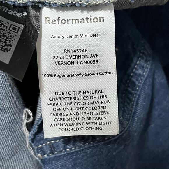 Reformation‎ Jeans Amory Denim Midi Dress Size 10 Caspian Blue Raw Hem NEW - Picture 8 of 10